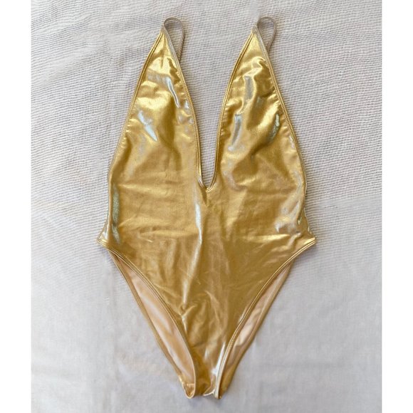 Other - Metallic Gold Deep V Swimsuit / Bodysuit
